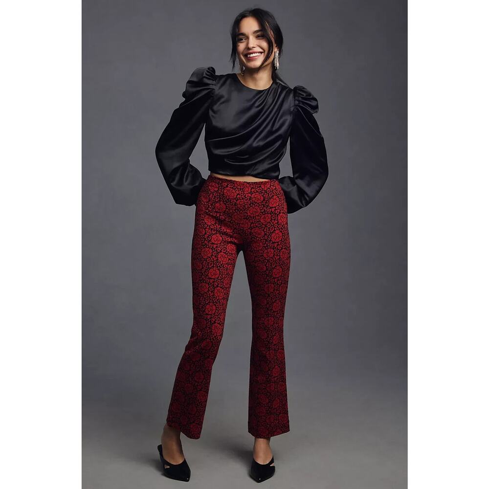 Maeve at Anthropologie Red and Black Floral Brocade Pants
